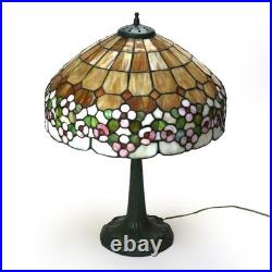 Arts & Crafts Era Leaded Slag Glass Table Lamp with Floral Shade C1920