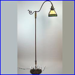 Arts & Crafts Handel Bronze Floor Lamp with Green Slag Glass Shade 1920's