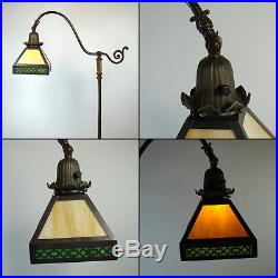 Arts & Crafts Handel Bronze Floor Lamp with Green Slag Glass Shade 1920's