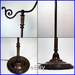 Arts & Crafts Handel Bronze Floor Lamp with Green Slag Glass Shade 1920's