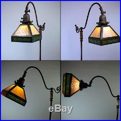 Arts & Crafts Handel Bronze Floor Lamp with Green Slag Glass Shade 1920's