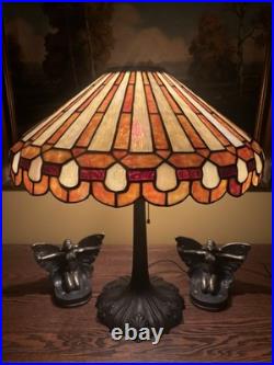Arts Crafts Leaded Antique Vintage Slag Glass Lamp Bradley Hubbard Handel Era