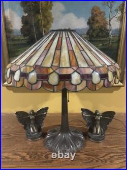 Arts Crafts Leaded Antique Vintage Slag Glass Lamp Bradley Hubbard Handel Era