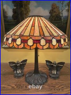 Arts Crafts Leaded Antique Vintage Slag Glass Lamp Bradley Hubbard Handel Era