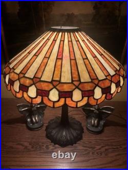 Arts Crafts Leaded Antique Vintage Slag Glass Lamp Bradley Hubbard Handel Era
