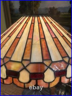 Arts Crafts Leaded Antique Vintage Slag Glass Lamp Bradley Hubbard Handel Era