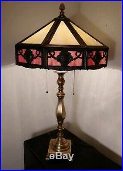Arts Crafts Leaded Slag Glass Antique Vintage Lamp Bradley Hubbart era