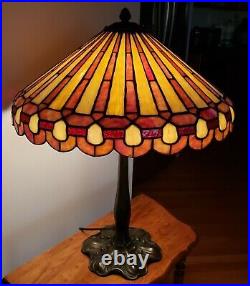 Arts & Crafts Leaded Slag Glass Prairie Style Lamp by R. Williamson Handel Era