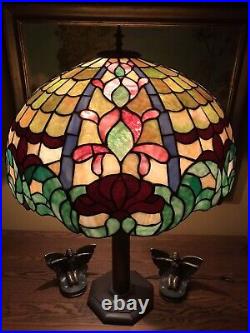 Arts Crafts Leaded Vintage Slag Glass Antique Lamp Bradley Hubbard Handel Era