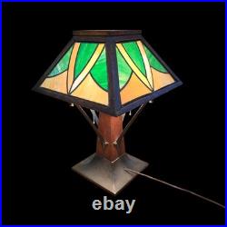 Arts & Crafts Limbert Style Lamp Oak Slag Glass