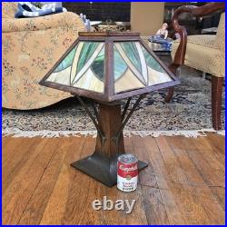 Arts & Crafts Limbert Style Lamp Oak Slag Glass Arts & Crafts Limbert Style Lamp Oak Slag Glass