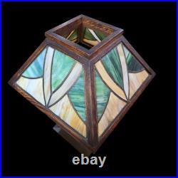 Arts & Crafts Limbert Style Lamp Oak Slag Glass