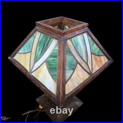 Arts & Crafts Limbert Style Lamp Oak Slag Glass