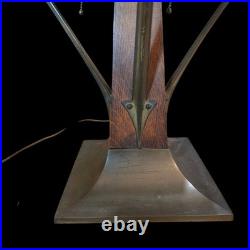 Arts & Crafts Limbert Style Lamp Oak Slag Glass