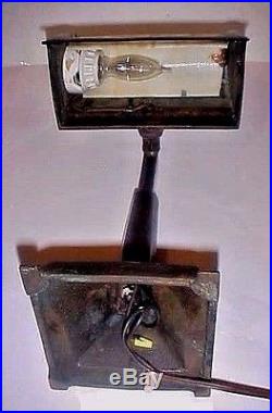 Arts & Crafts Mission Bronze Desk Lamp With Slag Glass Shade Ca 1915