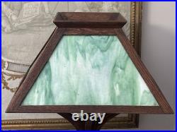 Arts & Crafts Mission Oak Green Slag Glass Table Lamp 24 WB Brown #223 Pat 1906