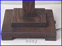 Arts & Crafts Mission Oak Green Slag Glass Table Lamp 24 WB Brown #223 Pat 1906
