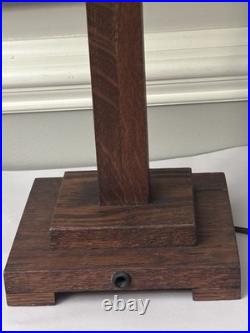 Arts & Crafts Mission Oak Green Slag Glass Table Lamp 24 WB Brown #223 Pat 1906