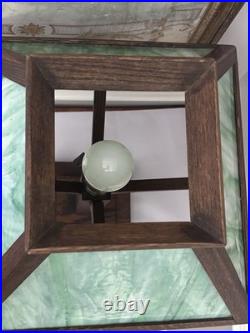 Arts & Crafts Mission Oak Green Slag Glass Table Lamp 24 WB Brown #223 Pat 1906