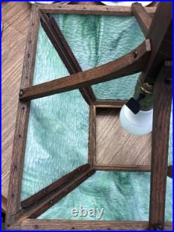 Arts & Crafts Mission Oak Green Slag Glass Table Lamp 24 WB Brown #223 Pat 1906 Arts & Crafts Mission Oak Green Slag Glass Table Lamp 24 WB Brown #223 Pat 1906