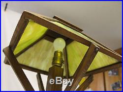 Arts & Crafts Mission Oak Slag Glass Electric Table Lamp