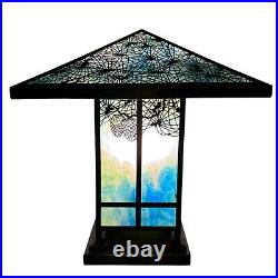 Arts & Crafts Mission Reviere Style Slag Glass Table Lamp Pine needles & Cones