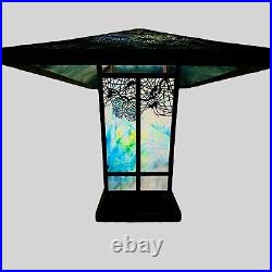 Arts & Crafts Mission Reviere Style Slag Glass Table Lamp Pine needles & Cones