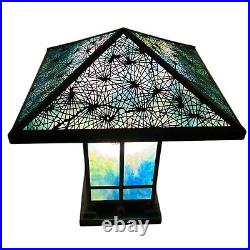 Arts & Crafts Mission Reviere Style Slag Glass Table Lamp Pine needles & Cones