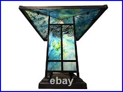 Arts & Crafts Mission Reviere Style Slag Glass Table Lamp Pine needles & Cones