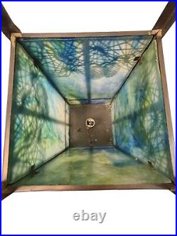Arts & Crafts Mission Reviere Style Slag Glass Table Lamp Pine needles & Cones