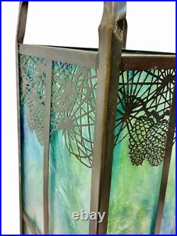 Arts & Crafts Mission Reviere Style Slag Glass Table Lamp Pine needles & Cones