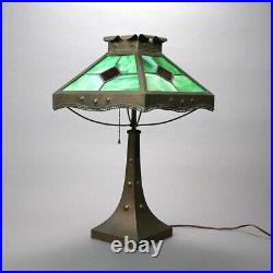 Arts & Crafts Mission Style Slag Glass Table Lamp, circa 1920