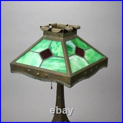 Arts & Crafts Mission Style Slag Glass Table Lamp, circa 1920