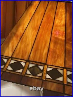 Arts & Crafts Mission Style Table Lamp Orange Slag Glass Style Shade Working EX