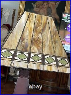Arts & Crafts Mission Style Table Lamp Orange Slag Glass Style Shade Working EX