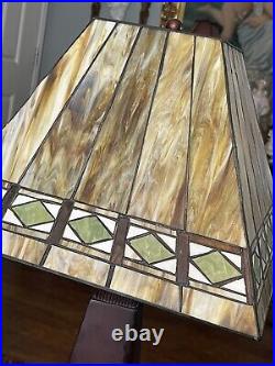 Arts & Crafts Mission Style Table Lamp Orange Slag Glass Style Shade Working EX