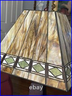Arts & Crafts Mission Style Table Lamp Orange Slag Glass Style Shade Working EX
