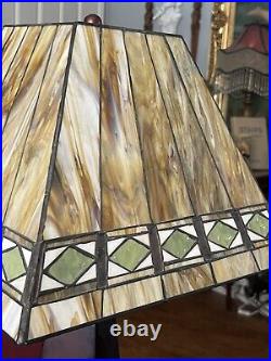 Arts & Crafts Mission Style Table Lamp Orange Slag Glass Style Shade Working EX