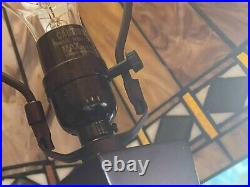 Arts & Crafts Mission Style Table Lamp Orange Slag Glass Style Shade Working EX