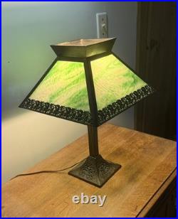 Arts & Crafts Mission Table Lamp Green Slag Glass Shade Excellent Condition Arts & Crafts Mission Table Lamp Green Slag Glass Shade Excellent Condition