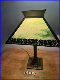 Arts & Crafts Mission Table Lamp Green Slag Glass Shade Excellent Condition