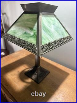 Arts & Crafts Mission Table Lamp Green Slag Glass Shade Excellent Condition