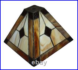 Arts & Crafts Mission Vtg 8x11 Brown Amber Cream Stained Slag Glass Lamp Shade