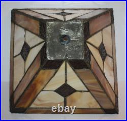 Arts & Crafts Mission Vtg 8x11 Brown Amber Cream Stained Slag Glass Lamp Shade