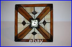 Arts & Crafts Mission Vtg 8x11 Brown Amber Cream Stained Slag Glass Lamp Shade
