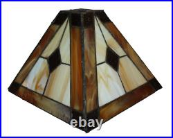 Arts & Crafts Mission Vtg 8x11 Brown Amber Cream Stained Slag Glass Lamp Shade