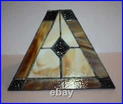 Arts & Crafts Mission Vtg 8x11 Brown Amber Cream Stained Slag Glass Lamp Shade
