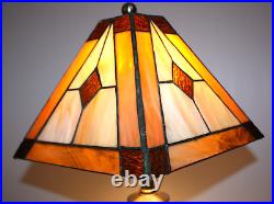 Arts & Crafts Mission Vtg 8x11 Brown Amber Cream Stained Slag Glass Lamp Shade