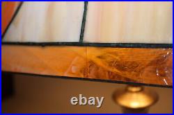 Arts & Crafts Mission Vtg 8x11 Brown Amber Cream Stained Slag Glass Lamp Shade