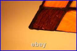 Arts & Crafts Mission Vtg 8x11 Brown Amber Cream Stained Slag Glass Lamp Shade
